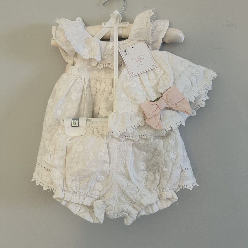 NWT Shabby Chic Girls Embroidered Dress 3 Piece Set - Size 0-3 M - Picture 3 of 3